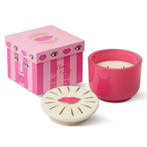CMD0803EU Charmed 226g Pink Glass Candle Paddywax with Lips Ceramic Lid - Smoked Cherry